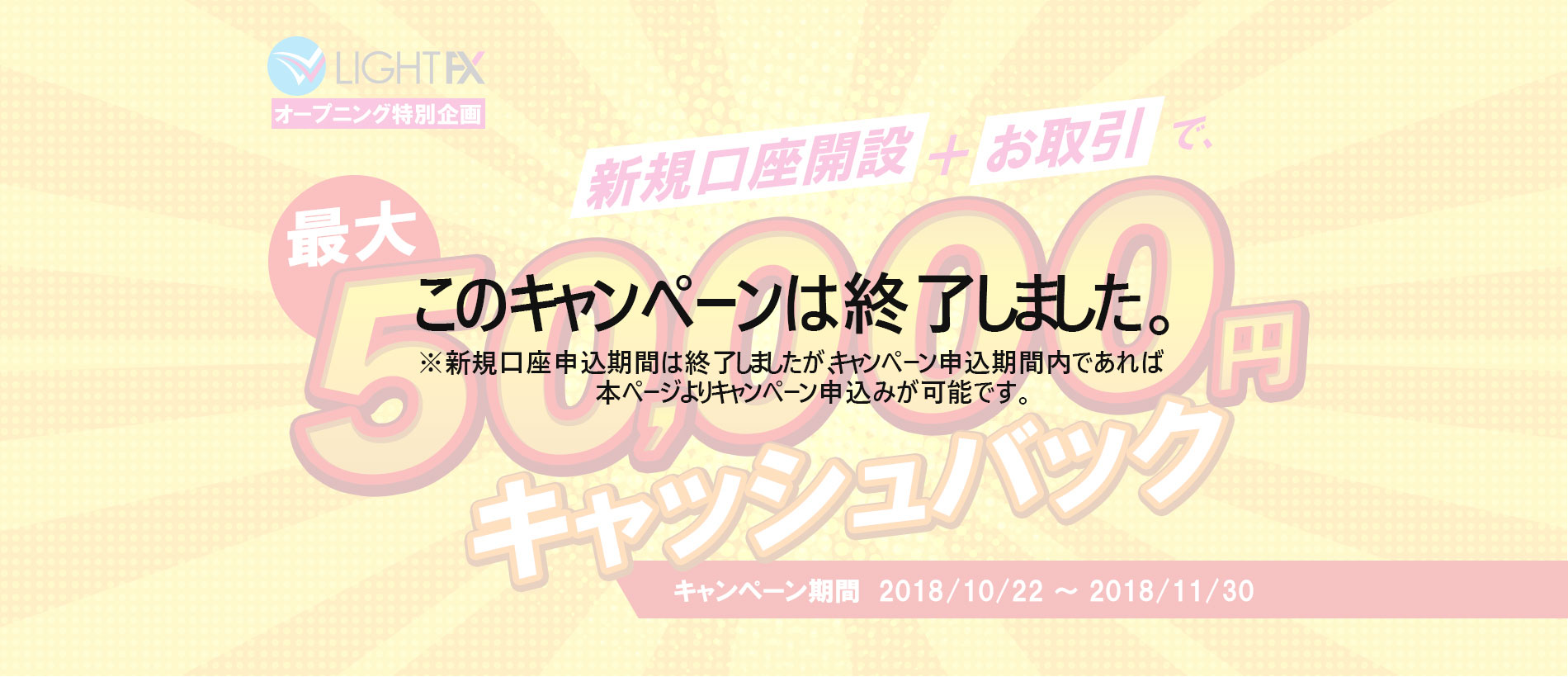 新規口座開設50,000円キャッシュバック