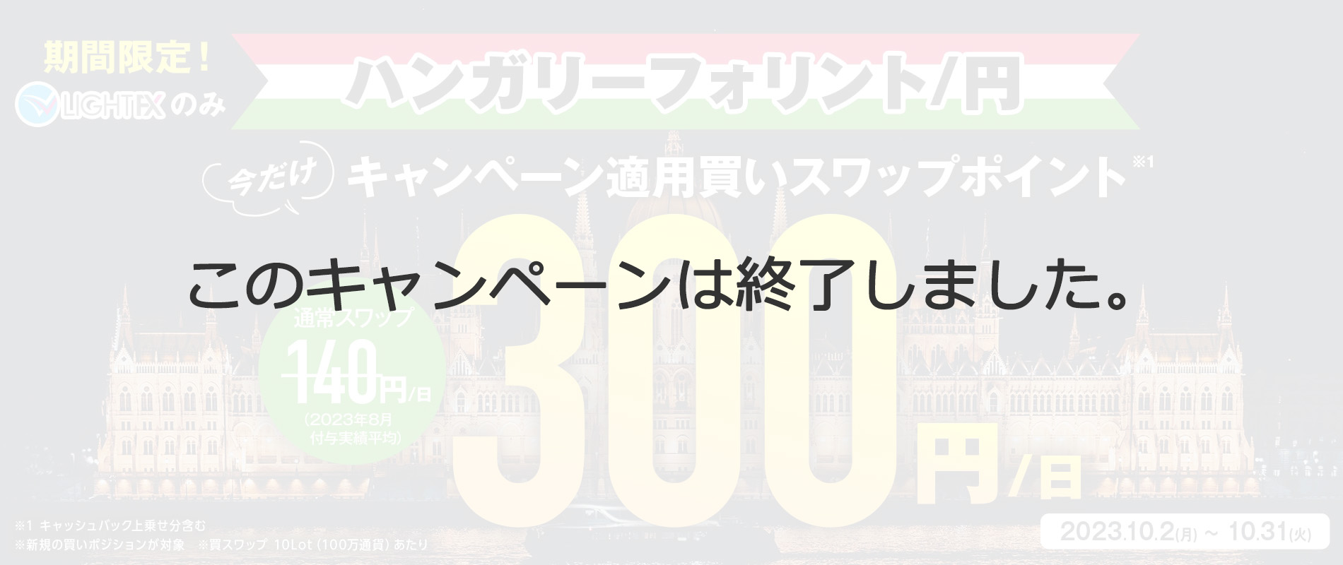 ハンガリーフォリント/円　スワップ300円キャンペーン