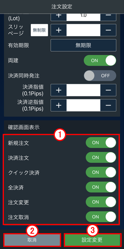 インディケータ設定画面